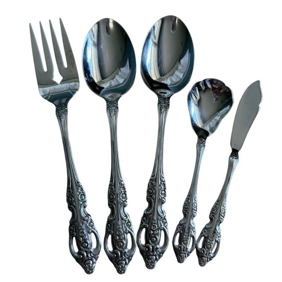 5 Pc Serving Set SSS Oneida Pembrooke Renoir Stainless Flatware Vintage - Picture 1 of 10